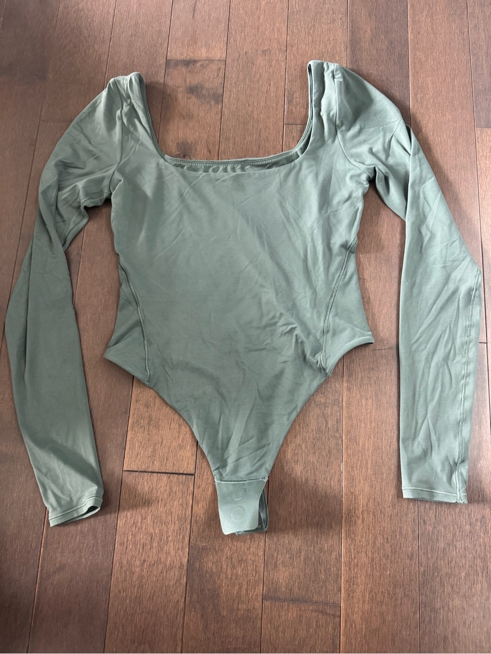 lululemon athletica Long Sleeve Scoop Neck Bodysuit in Olive Green